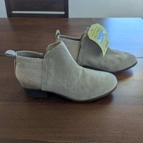 NEW Tom's Deia Zipper Ankle Booties in Tan Suede and Neutral Glitter W9.5 - Picture 3 of 8